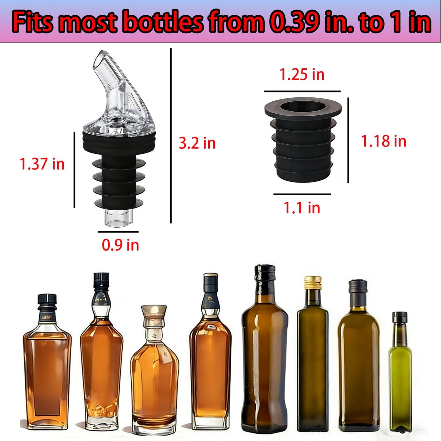 Pour Spout for Torani Sugar-Free Syrup 25.4 Fl Oz Bottle，Pourers for Large small Torani Sugar-Free Syrup。Leak-Proof,4-piece Large small + 8 Black Lid Caps (Black, 4)