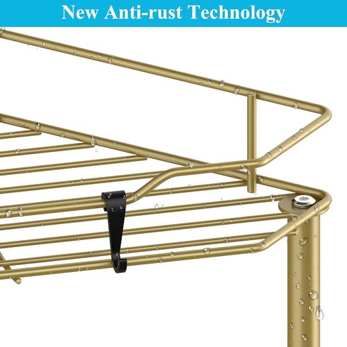 HuggieGems Corner Shower Caddy Organizer - 3 Tier Floor Stand with Hooks | Elegant Gold Finish