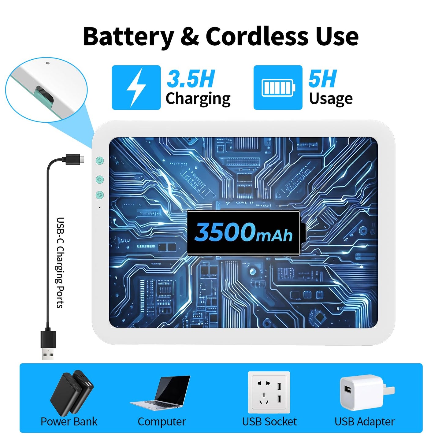 TOHETO A4 Rechargeable Led Super Bright Light Pad with Carry Bag for Weeding Vinyl Tool, Portable Wireless 3500mAh Battery Light Board/Box for Tracing, Diamond Painting, Sketching & Drawing