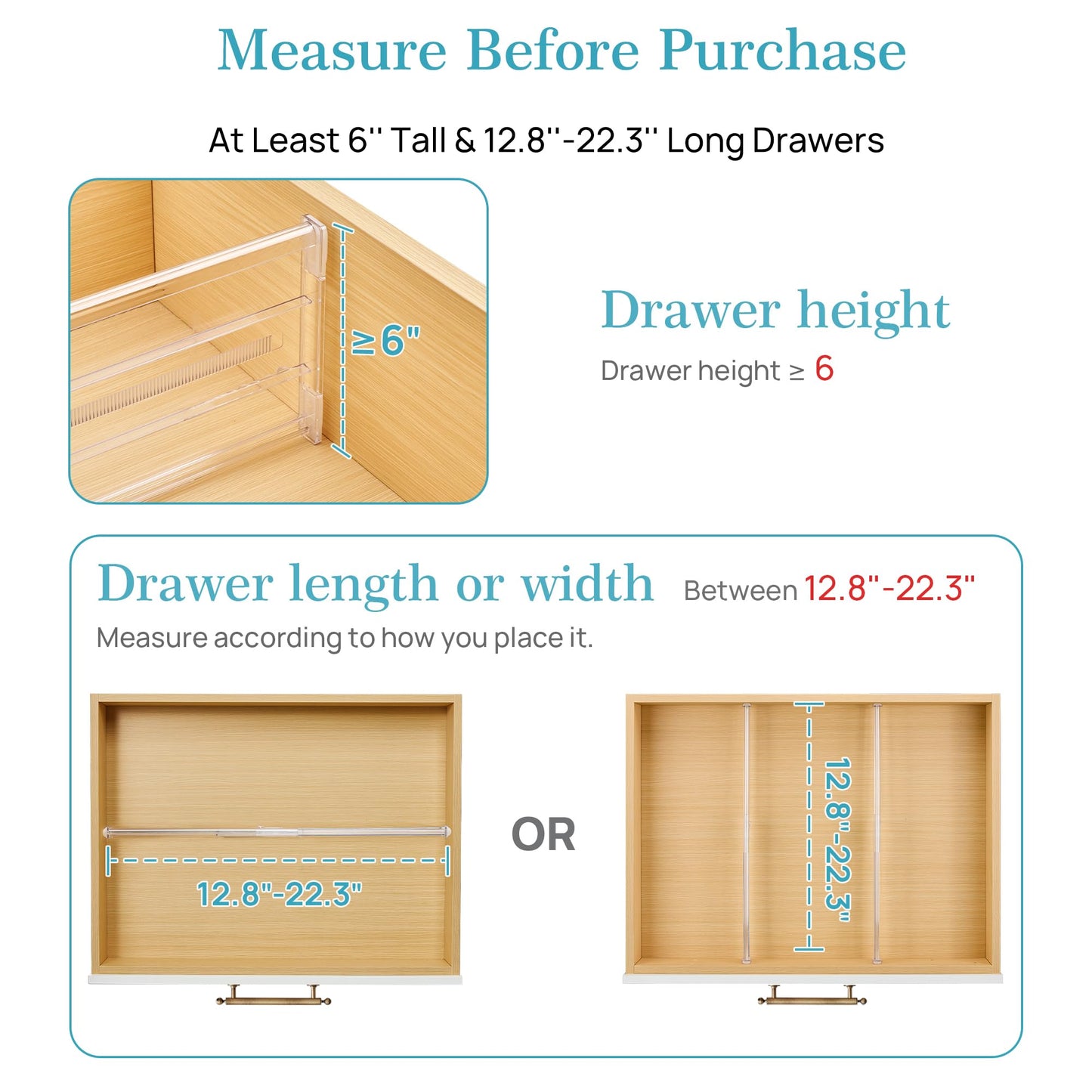Vtopmart 8 Pack 6" Tall Upgrade Drawer Dividers for Big and Deep Drawer, 12.8"-22.3" Adjustable Expandable Dresser Drawer Organizer, Clear Plastic Separators for Dresser, Baby Supplies, Kitchenware