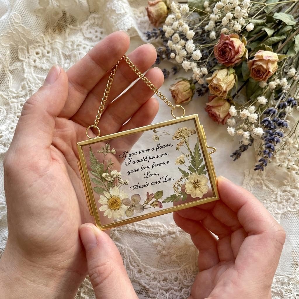Gold Metal Pressed Flower Frame,Double Glass Display for DIY Floral Art, Ideal for Home Decor and Botanical Projects, Gift for Creating Custom Floral DIY Displays on Wall Tables Living Room Office