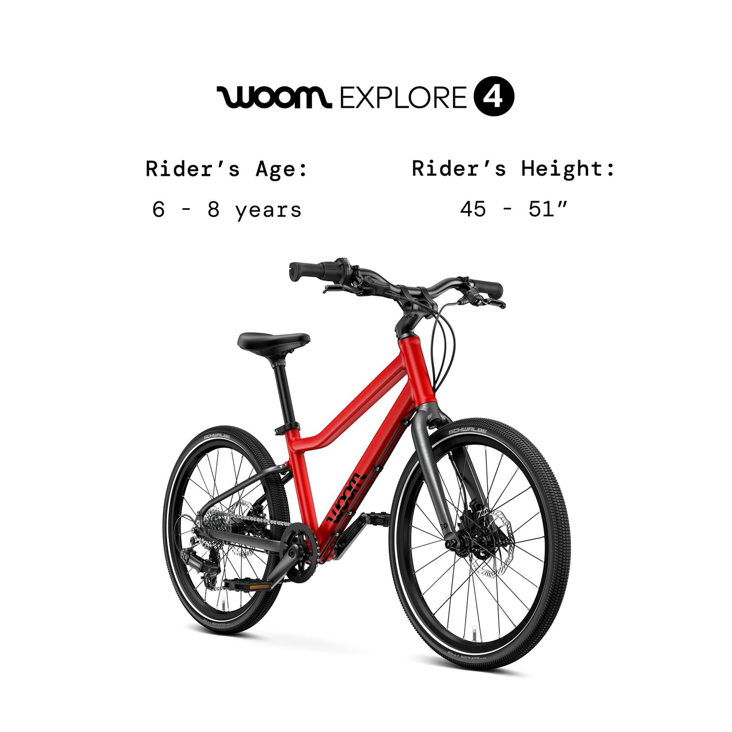 woom Explore 5 Bicycle for Kids 7 to 11 Years Old, 24-Inch Lightweight 8-Gear Road & Mountain Bike for Boys & Girls - Red