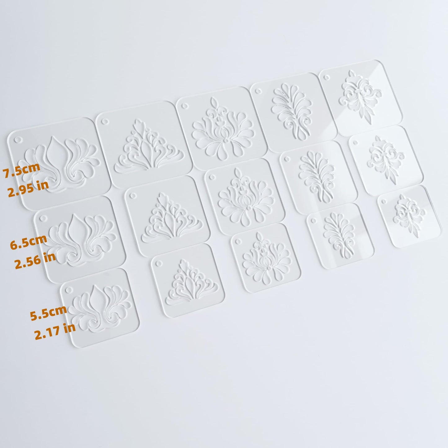 Mandala Drawing Stencils Set, Clear Acrylic, 2.95-2.17 Inch, 15 Pieces with Ring, Geometric Dot Pattern Templates for Art (Flourish Pattern)