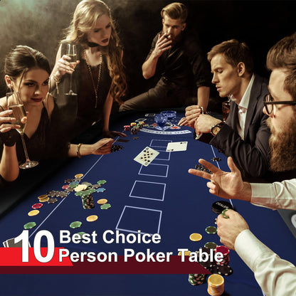 RAYKEEP 10 Player Poker Table Foldable, 84" Portable Casino Leisure Texas Holdem Table, Folding Game Table with Padded Rails and Cup Holders for Texas Card, Blackjack Board Game(Black)