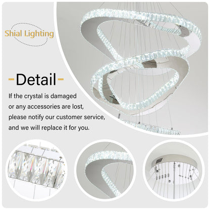 Shial Lighting Large Crystal Chandelier Modern LED Dimmable Contemporary Chandelier Large Pendant Light for Living Room Foyer Staircase Silver Dia 40"