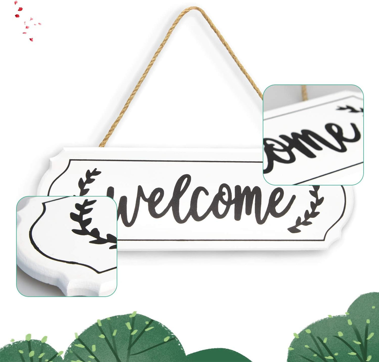 Wooden Welcome Sign for Rustic Farmhouse Decorations, Wall Hanging Welcome Sign for Front Door, White Rustic Wooden