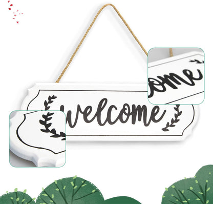 Wooden Welcome Sign for Rustic Farmhouse Decorations, Wall Hanging Welcome Sign for Front Door, White Rustic Wooden