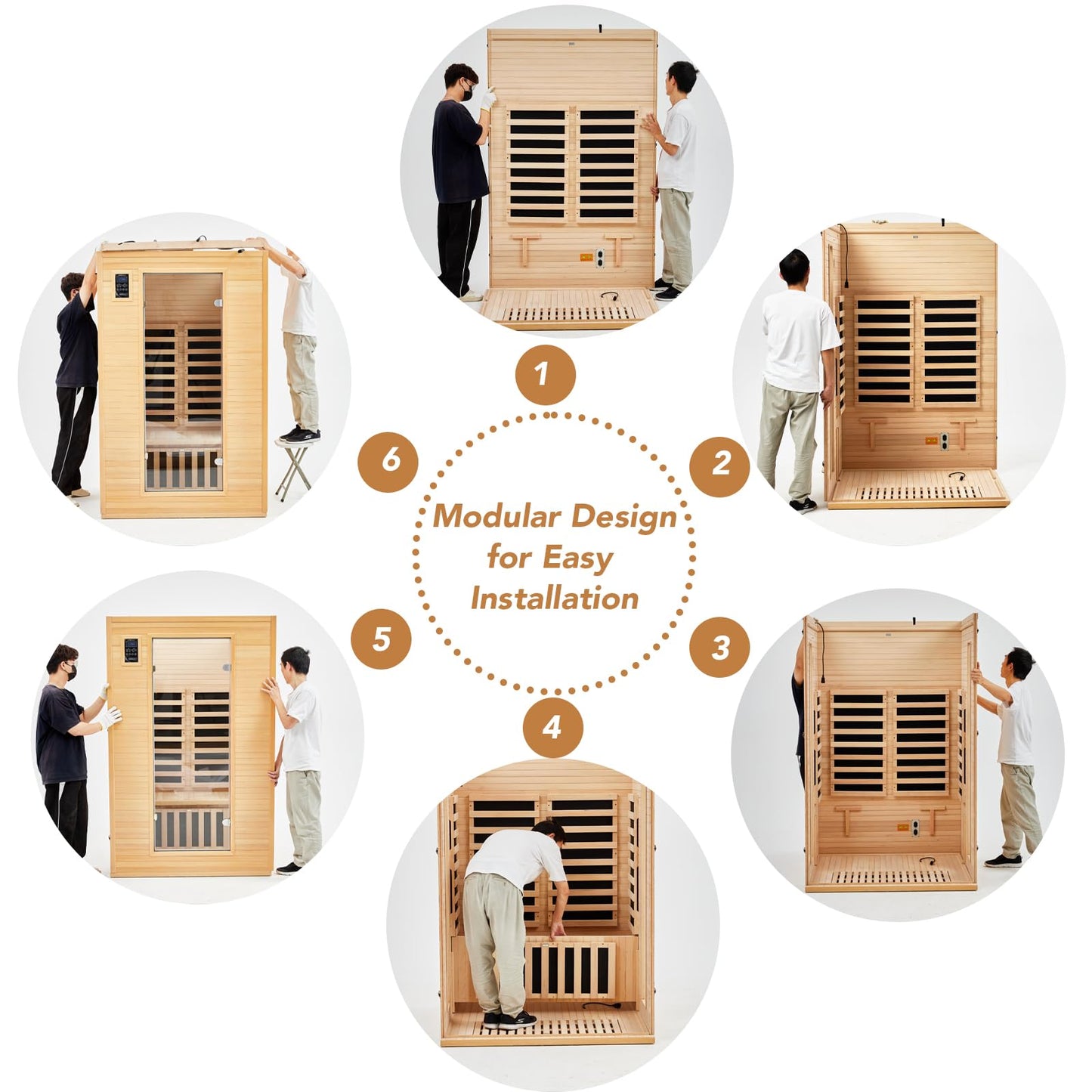 Garvee 2024 Upgrade 1 to 2 Person Sauna, 6 Heating Plate Infrared Physical Therapy Wooden Dry Steam Sauna, Low EMF, MP3 Auxiliary Connection, Dual Controls Inside and Outside Fits, Home Spa Day Use