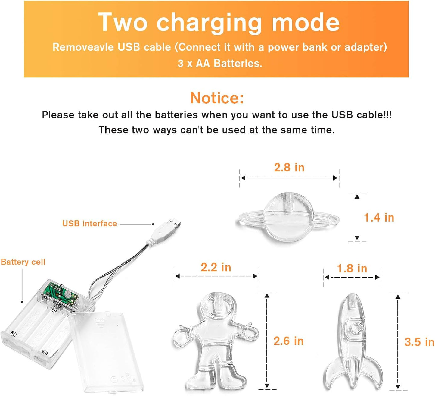 20 LED Children's Room LED String Light Astronaut Spaceship Rocket Pendants Holiday Party Lights Wall Window Nursery