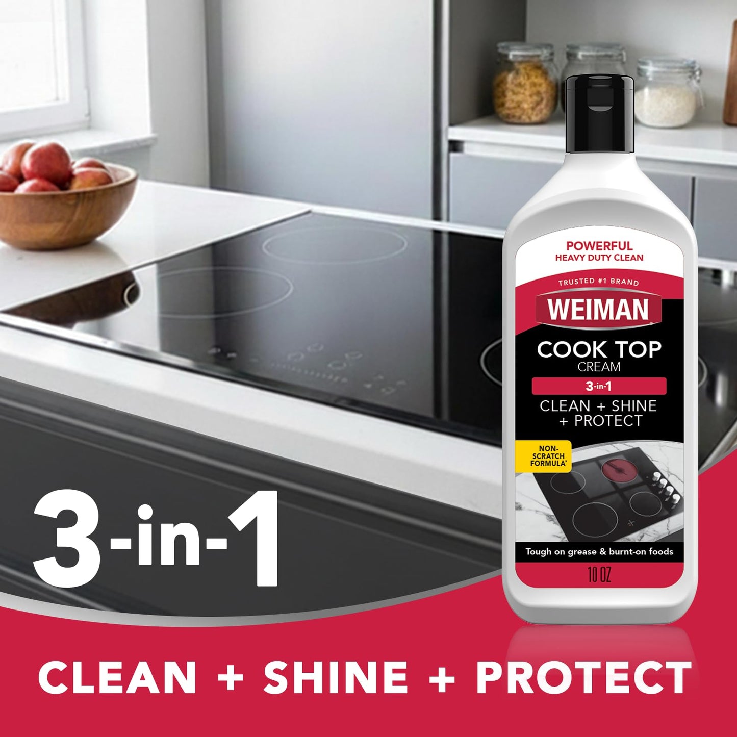 Weiman Ceramic and Glass Cooktop Cleaner - Heavy Duty Cleaner and Polish (10 Ounce Bottle and 3 Scrubbing Pads)