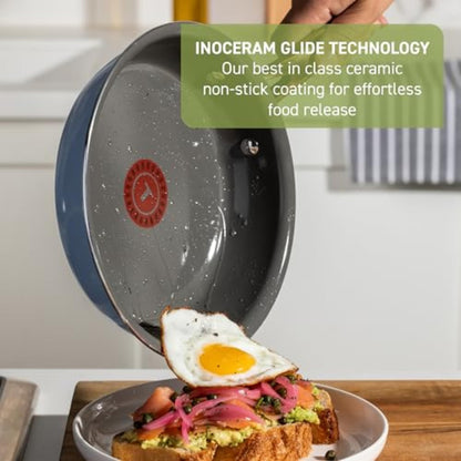 T-Fal Preserve Ceramic Nonstick Frying Pan Skillet 12-inch, Oven Broiler Safe up to 350°F Cookware, InoCeram Glide Technology, Frying Pan, Skillet Pots & Pans, Blue