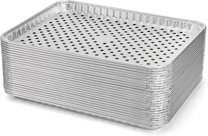 24-Pack Disposable Aluminum Foil BBQ Grill Topper Pan – Prevents Food from Falling into the Grill or Sticking to the Grate – No Clean Up Required – Perfect for Camping and Outdoor Use - 15” x10” x1.5”