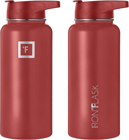 IRON °FLASK Sports Water Bottle, 32 Oz, Wide Mouth with 3 Straw Lids, Insulated Thermos for Men, Women, Kids
