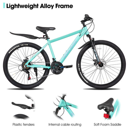 HH HILAND 27.5 Inch Mountain Bike, Mens and Womens Aluminum Frame MTB with 21 Speeds, Dis Brake, Hardtail Bicycle for Adults Green