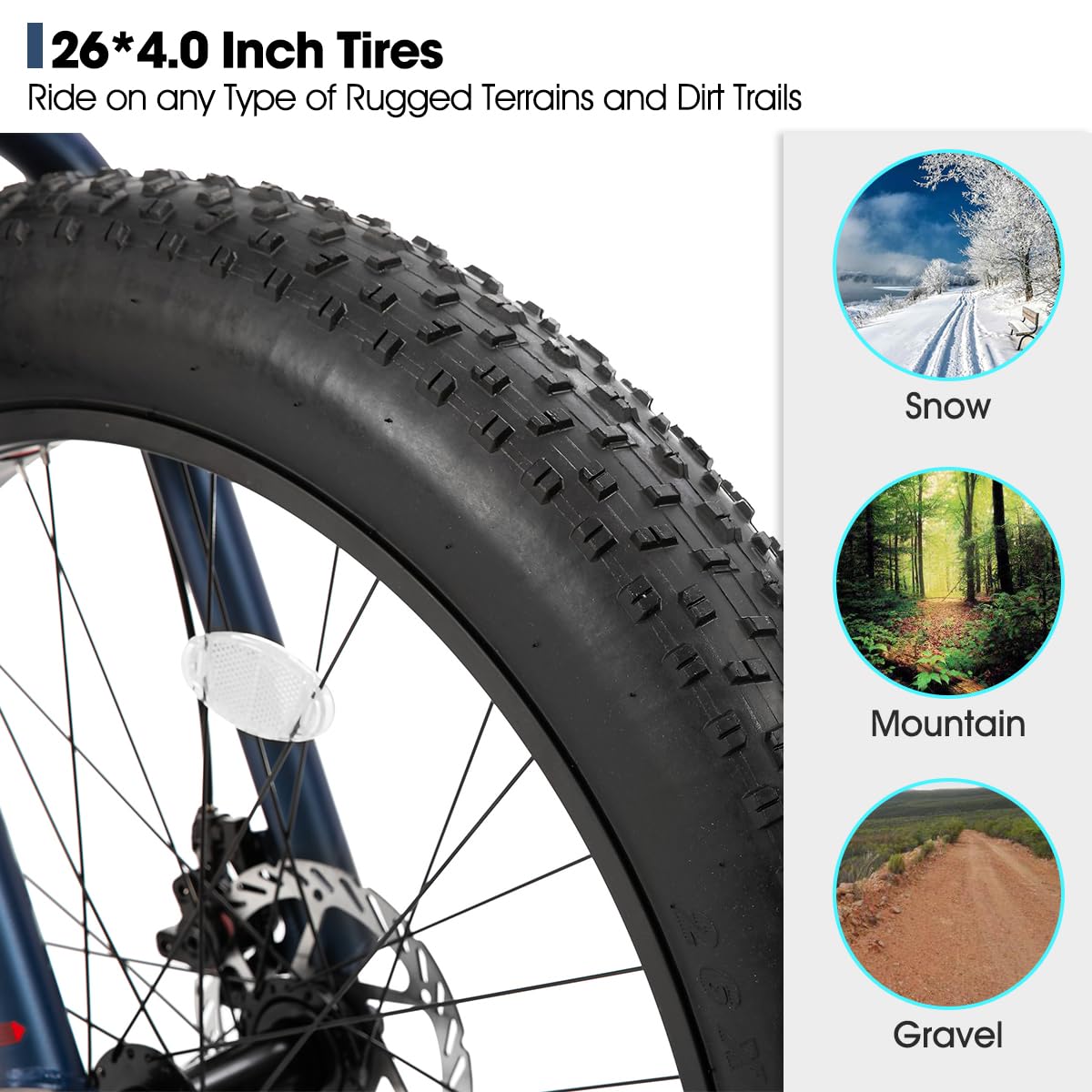 HH HILAND 26 Inch Kids' Bicycles Fat Tire Mountain Bike for Boys and Girls, 7-Speed, Dual-Disc Brake, Kids Beach and Snow Bicycle Blue
