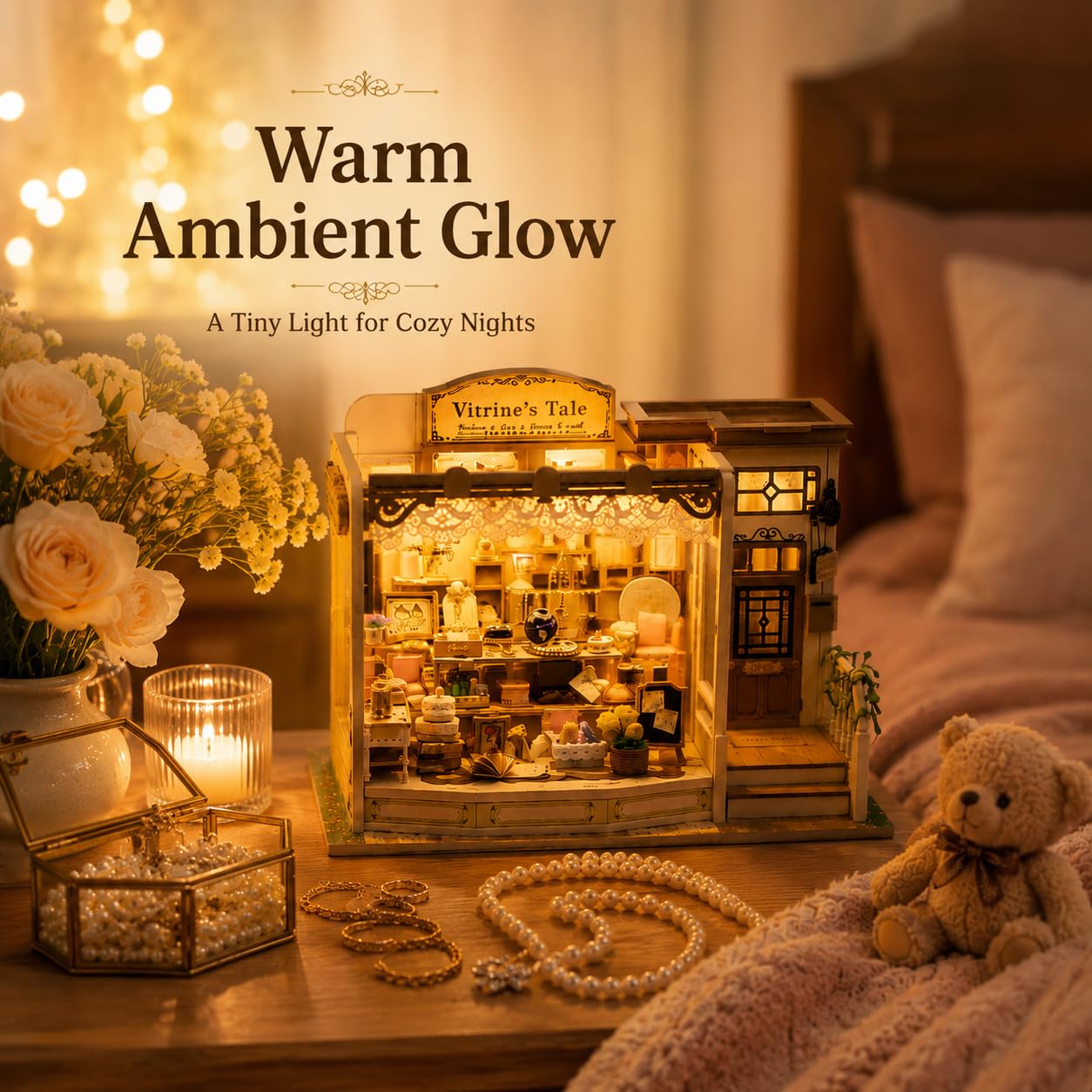 DIY Miniature House Kit, 428 PCS Jewelry Shop DIY Book Nook Kit with LED, 3D Wooden Puzzle Miniature Doll House Kit for Arts and Crafts Decor - Unique Tiny Home Kits Gifts for Women & Adults