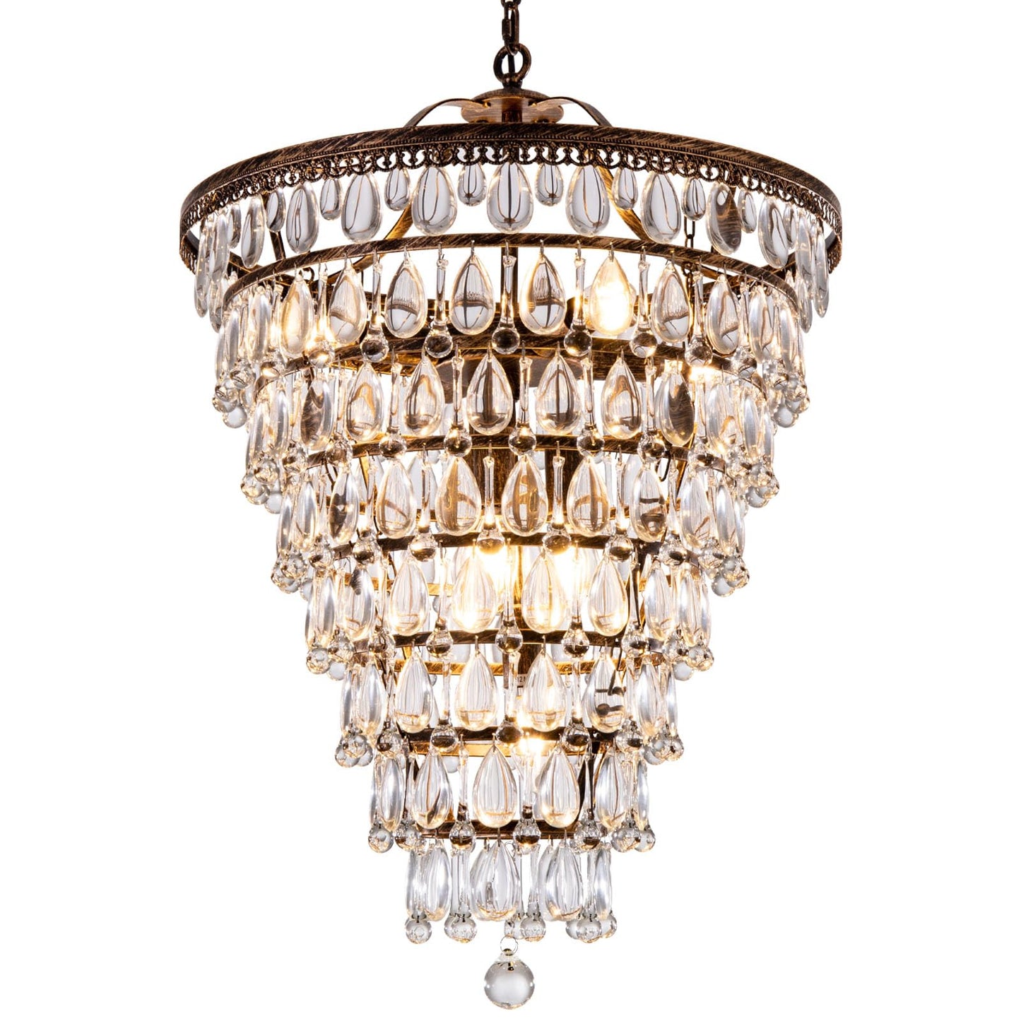 Wellmet 20 Inch Crystal Chandelier, Farmhouse Bronze Bathroom Chandeliers, 8-Lights Foyer Lighting Round Hanging Ceiling Light Fixture for Living Room, Bedroom, Entryway, Kitchen Island, Cone Shape