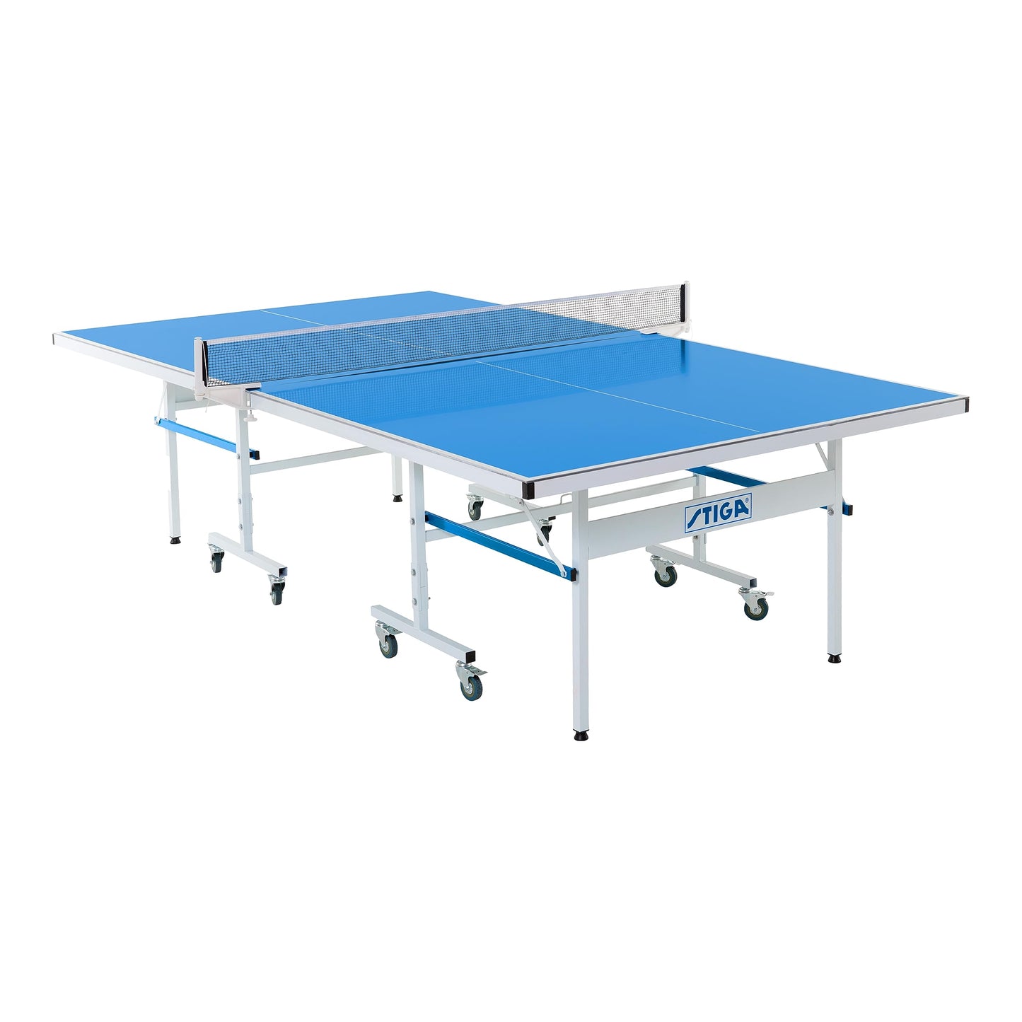 STIGA Outdoor Table Tennis Table – All-Weather Waterproof Aluminum Ping Pong Table with Net & Post, QuickPlay Assembly, 108" L x 60" W x 30" H, White-Blue