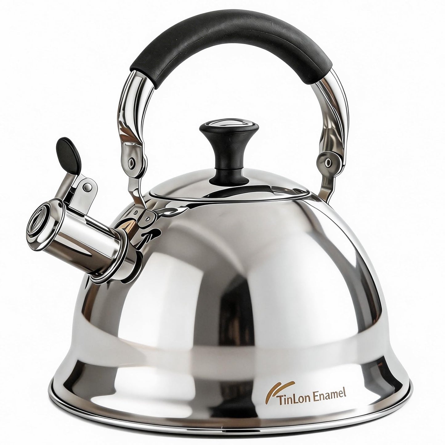 Tinlon Enamel Stainless Steel Whistling Tea Kettle Stovetop - 3.1QT Tea Top Mirror Finish, 304 Stainless Interior, Foldable Handle, Fast Heating for Tea, Coffee & Gifts