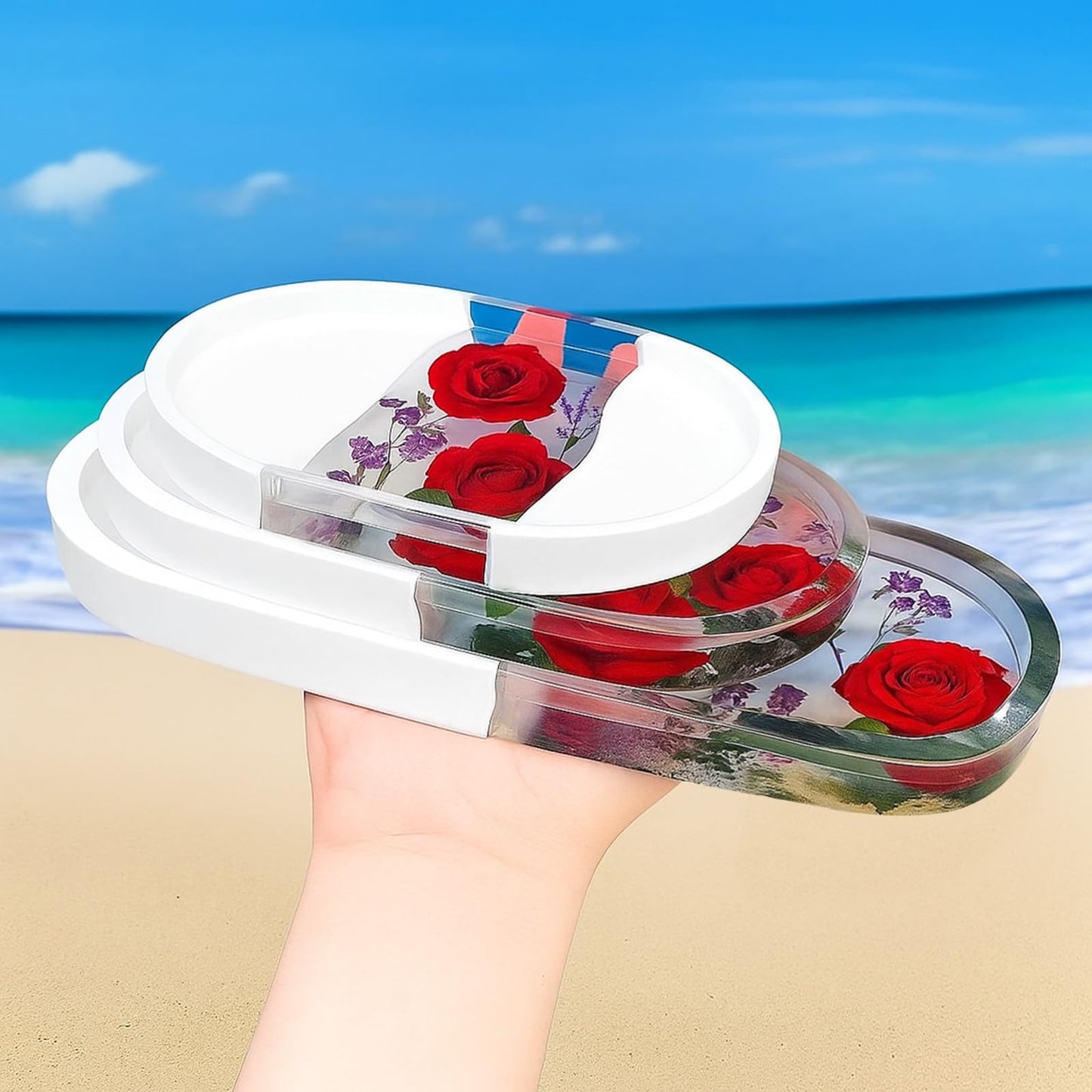 5 Pcs Oval Tray Resin Molds Set, 12'', 10'', 9'', 7'', 5.7'' Silicone Tray Molds for Epoxy Resin, Jewelry Holder, Concrete, Clay, Gypsum