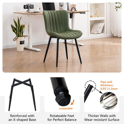 YOUNUOKE Mid-Century Modern Dining Chairs Set of 2, Olive Green Faux Leather Upholstered Accent Chairs with Black Metal Legs, Armless Side Chair for Dining Room, Guest Reception Room