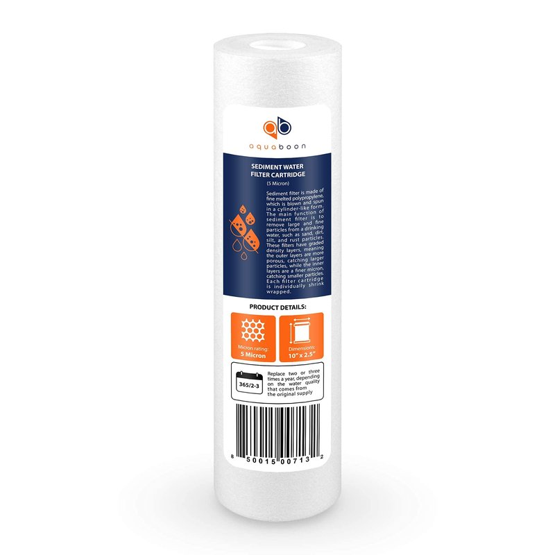 Aquaboon 5 Micron 10 x 2.5 House Water Filters Cartridges, Set of 12 | Sediment & Carbon Filter Replacements Compatible with WHKF-WHWC, P5, WHKF-GD05