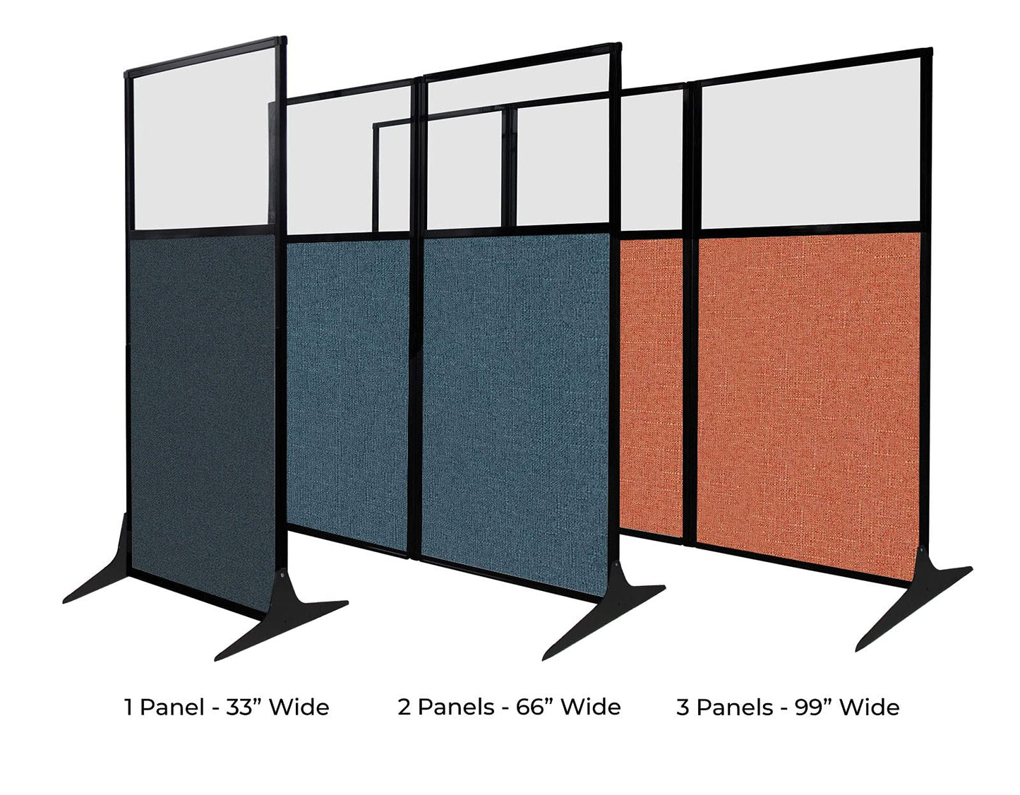 Versare Workstation Partition | Portable Wall Divider | Modern Office Cubicle | Free Standing Privacy Screen | Flexible Work Space | 66" x 70" W/Window, Navy Blue Fabric Panels