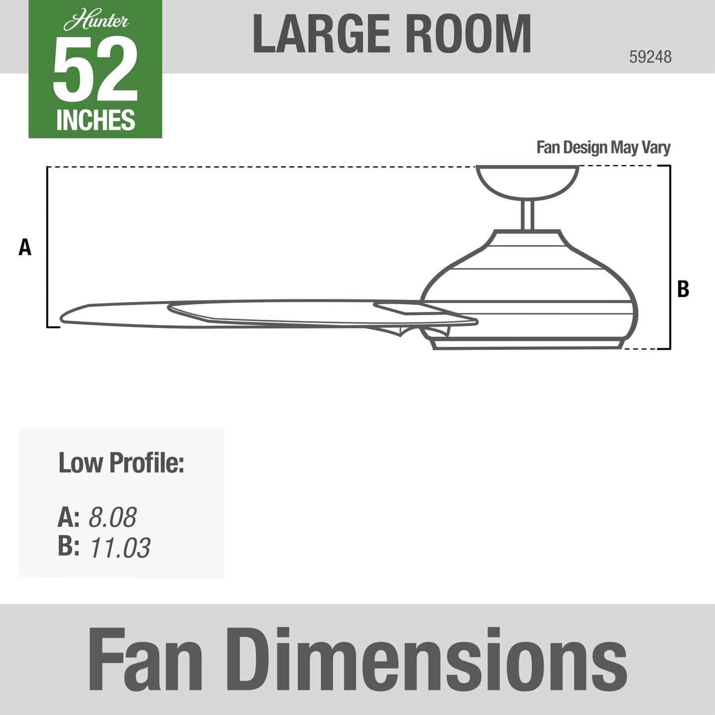 Hunter 52 inch Indoor Ceiling Fan No Light with Remote Control - White Modern Ceiling Fan without Light, Low Profile Mount, 4 Blades, For Bedroom, Living Room, or Kitchen - Dempsey 59248, Fresh White