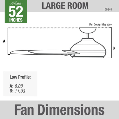 Hunter 52 inch Indoor Ceiling Fan No Light with Remote Control - White Modern Ceiling Fan without Light, Low Profile Mount, 4 Blades, For Bedroom, Living Room, or Kitchen - Dempsey 59248, Fresh White