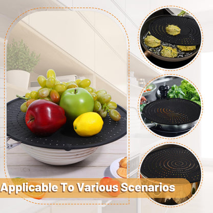 3 Pcs Silicone Splatter Screen for Frying Pan Grease Oil Splatter Collapsible Splash Guard Heat Resistant Multi Use for Baking and Cooking(Black)