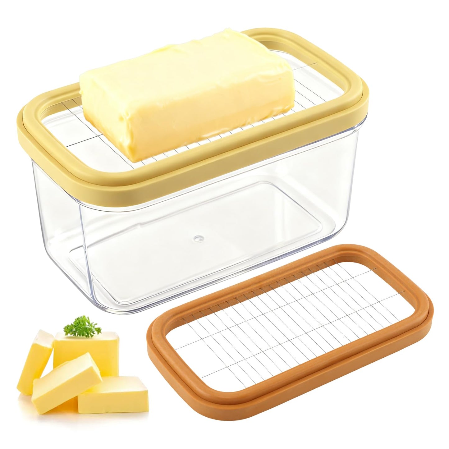 Butter Slicer Cutter Dish Keeper with Double Layer Stainless Steel Cutter Slicer, Airtight Butter Slicer Storage Case with Lid for Home Kitchen Fridge, Easy Cutting(SIZE:450g)