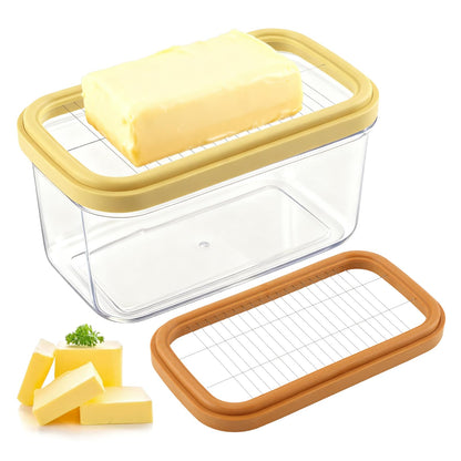 Butter Slicer Cutter Dish Keeper with Double Layer Stainless Steel Cutter Slicer, Airtight Butter Slicer Storage Case with Lid for Home Kitchen Fridge, Easy Cutting(SIZE:450g)