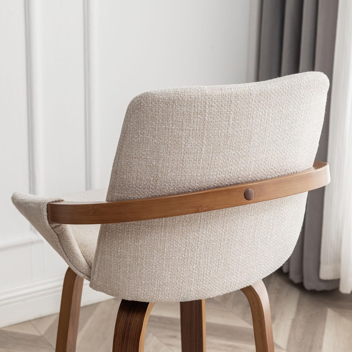 LUNLING 25.6" Counter Height Barstools Set of 3 Mid Century Modern Retro Bar Chairs Charcoal Beige Linen Look Fabric Upholstered and Walnut Wood Frame for Home Bar Furniture,Beige,3PCS