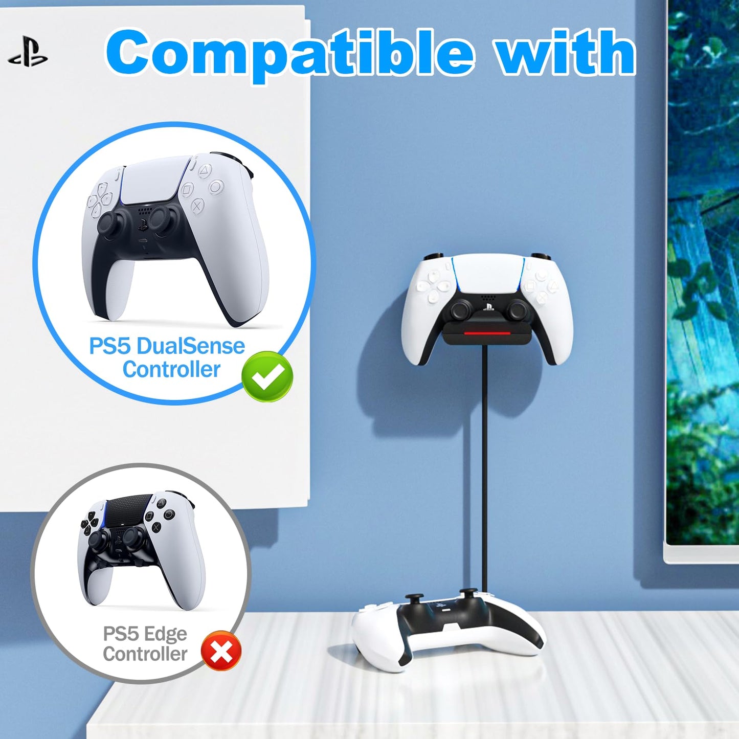PS5 Controller Wall Mount Charger Dock,Charging Station Holder fits for Midnight Black PS5 Pro Wireless Controller with LED Indicators Fast Charging Speed Cable, 2 Pack