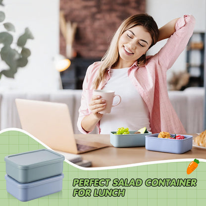 Layhit 2 Pcs Silicone Bento Box for Adults, 27 oz Bento Lunch Container Reusable 2 Compartment Lunchable Food Container for Women Men, Leak Proof Microwave Dishwasher Freezer Safe (Gray Blue,Green)