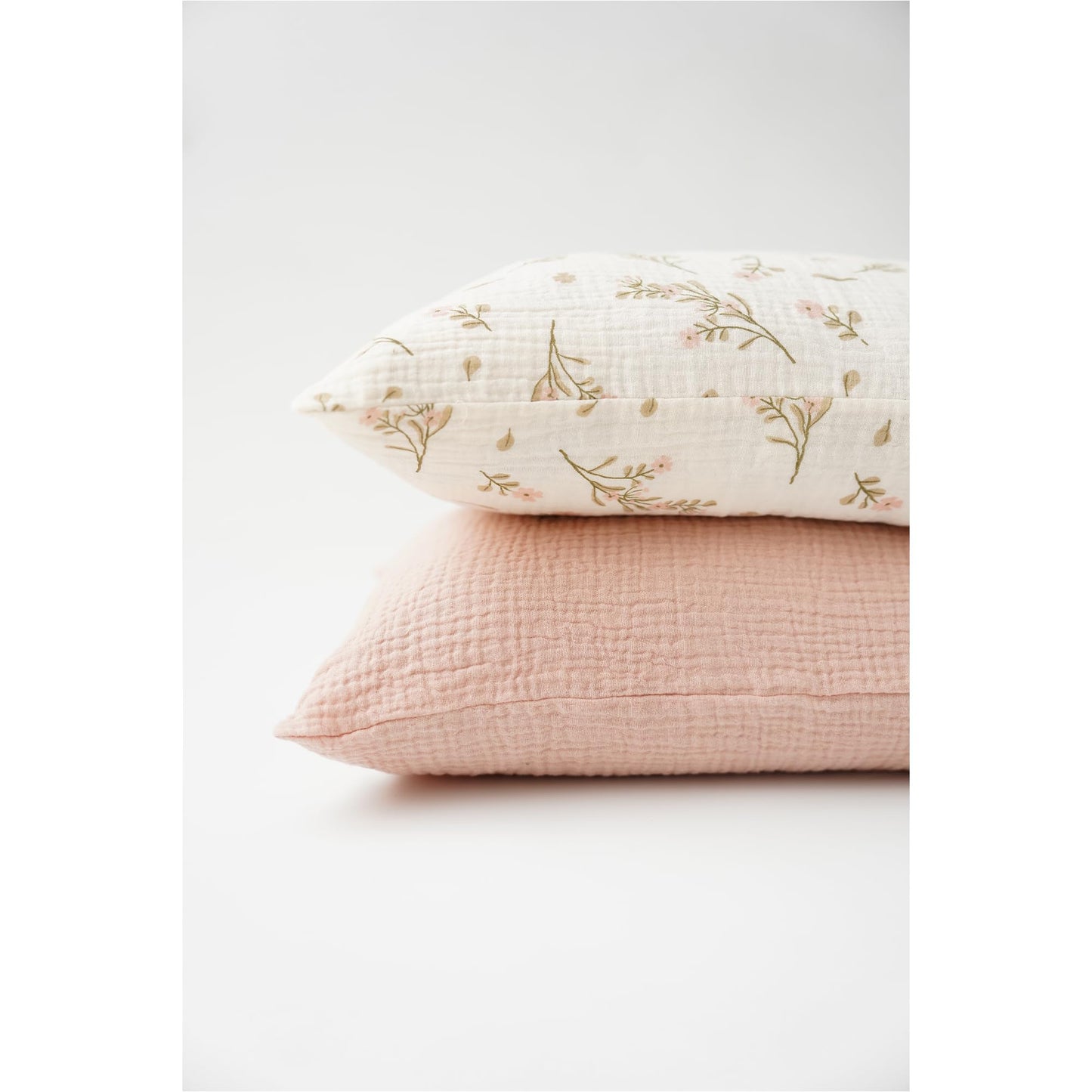 Konssy Muslin Toddler Pillowcase for 13x18 Pillow, 2 Pack Soft & Breathable Cotton Toddler Pillow Case, 100% Cotton Travel Pillow Covers for Baby Kids (Floral, Pink)