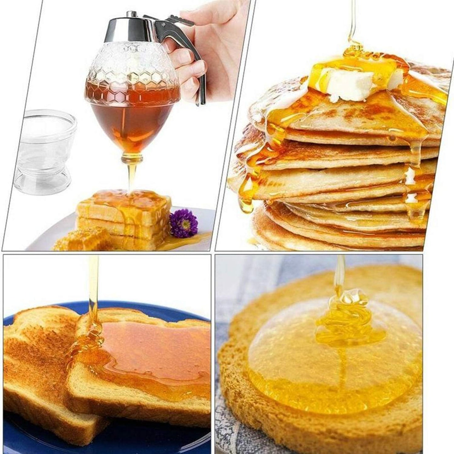 Squeeze Honey Dispenser, Plastic No Drip Maple Syrup Container, Juice Jar Bee Drip Dispenser, Honey Pot with Stand,