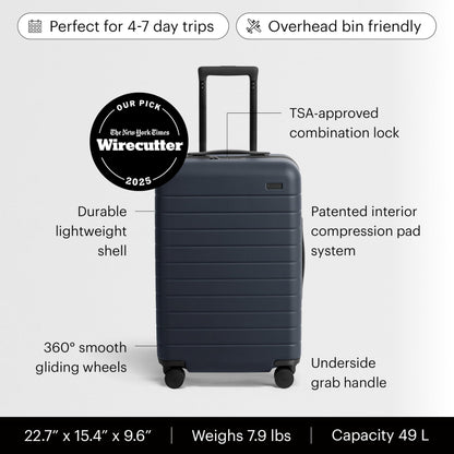 Away Bigger Carry-On Luggage - 23-Inch Lightweight Hardside Suitcase with 360° Spinner Wheels, Interior Compression System, TSA-Approved Lock - Navy Blue