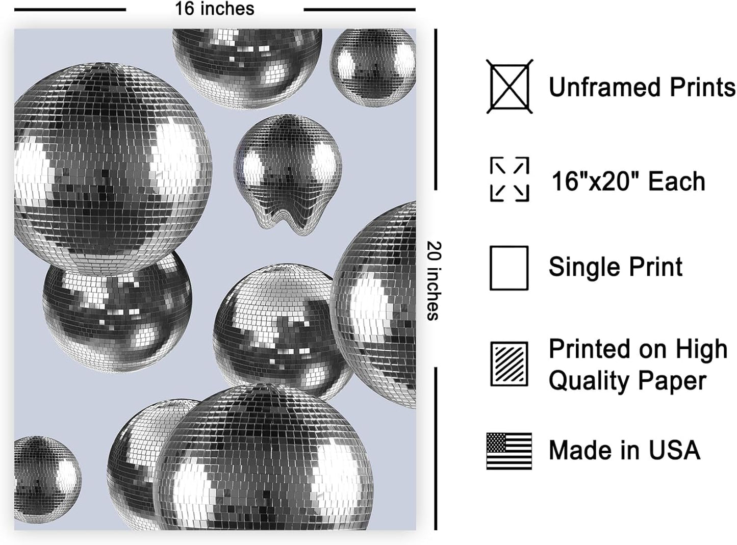 16x20 Poster Master Disco Ball Print - Silver Balls Poster - Modern & Preppy Art - Trendy Disco Design - Club & Bar