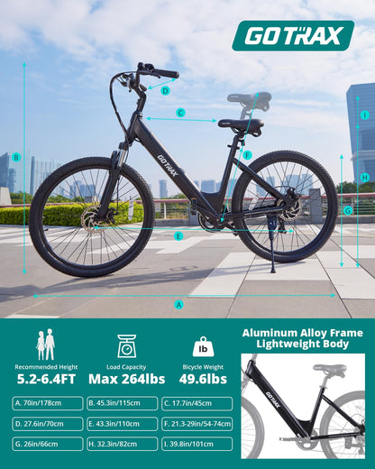 Gotrax 26" Electric Bike, Max Range 30Miles(Pedal-assist1) & 15.5/20Mph Power by 250/350W, 3 Riding Modes & Adjustable Seat, 7-Speed & Front Shock Absorber, Commuter Electric Bicycle for Adults, Black