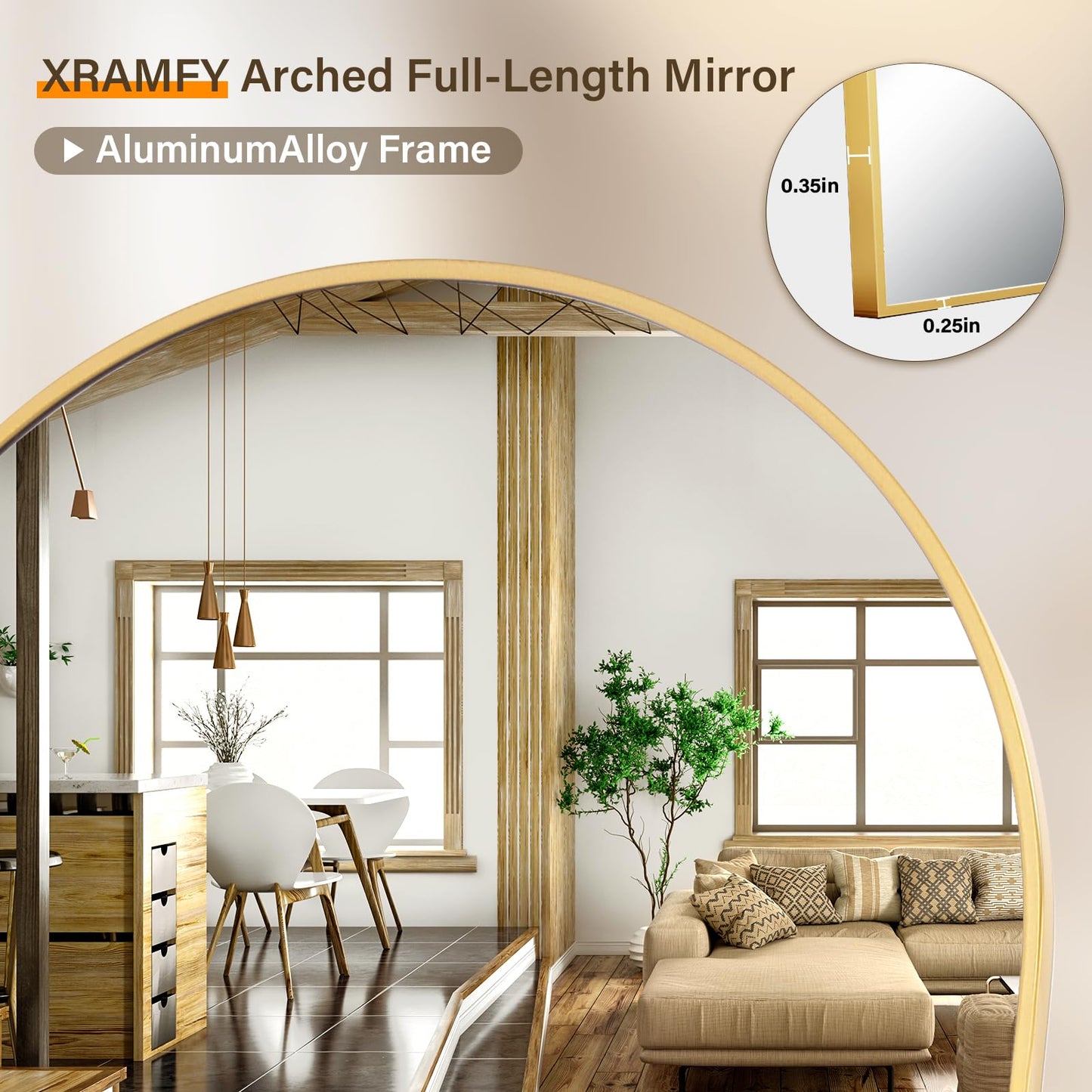 XRAMFY 86"x40" Arched Full Length Mirror Floor Mirrors with Aluminum Alloy Frame Free-Standing Wall Mounted Floor Mirrors or Large Dressing Mirror, Gold Mirror Full Length