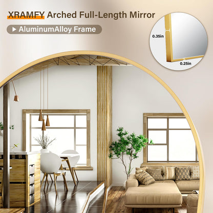 XRAMFY 86"x40" Arched Full Length Mirror Floor Mirrors with Aluminum Alloy Frame Free-Standing Wall Mounted Floor Mirrors or Large Dressing Mirror, Gold Mirror Full Length