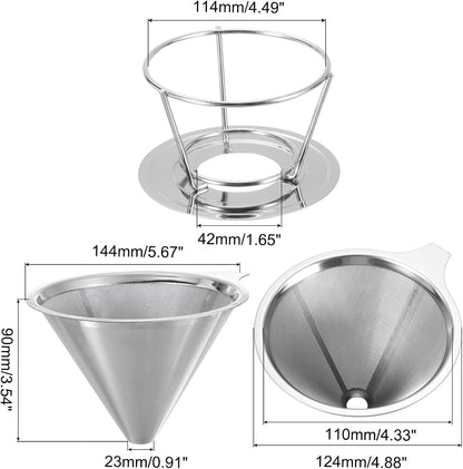 uxcell 600 Mesh Pour Over Coffee Dripper, 124mm Diameter Reusable Coffee Filter with Bracket