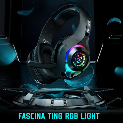 Tatybo Gaming Headset for PS4 PS5 Xbox One PC, Over-Ear Gaming Headphones with Surround Sound, Noise Canceling Mic, RGB Light
