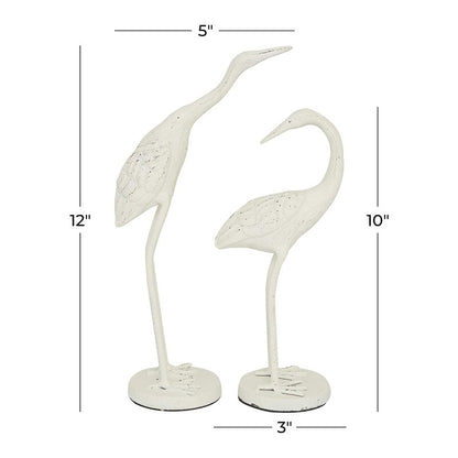 Deco 79 Metal Bird Decorative Sculpture Home Decor Statues, Set of 2 Accent Figurines 10", 12"H, White