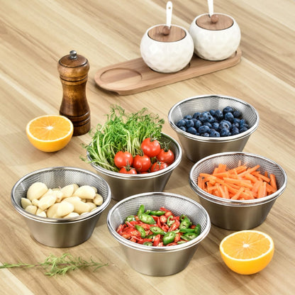 2 Pcs Mini Colander with Small Mixing Strainer Bowl 304 Stainless Steel Berry Basket for Washing Fruits, Vegetables, Rice - Dishwasher-Safe Kitchen Strainer (Silver, 5.51 x 2.36 inches)