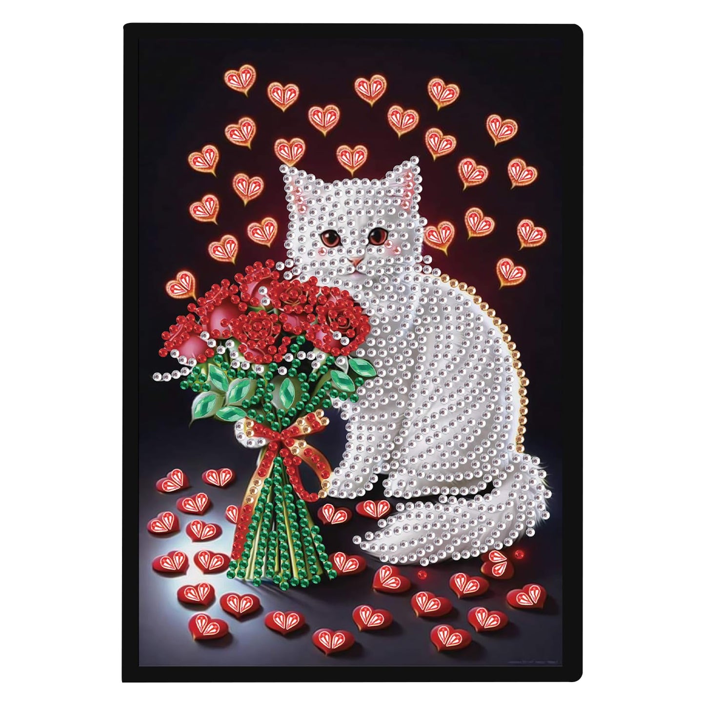 SHEGZHUC Diamond Painting Notebook Journal A5 Blank 14.5x21cm/5.7×8.26in Diamond Painting Composition Journaling Notebooks Notepad Sketchbook Diary Special Drills Girls Gifts || Cat Rose Heart Flowers