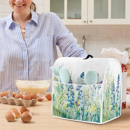Dust Cover for Tilt Head 6-8 Quart Kitchen Stand Mixer, Easy to Clean with Pockets, Blue Green Floral