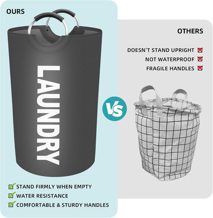 StorageRight 115L Large Laundry Basket, Collapsible Waterproof Hamper with Foam Protected Aluminum Handles (Grey)