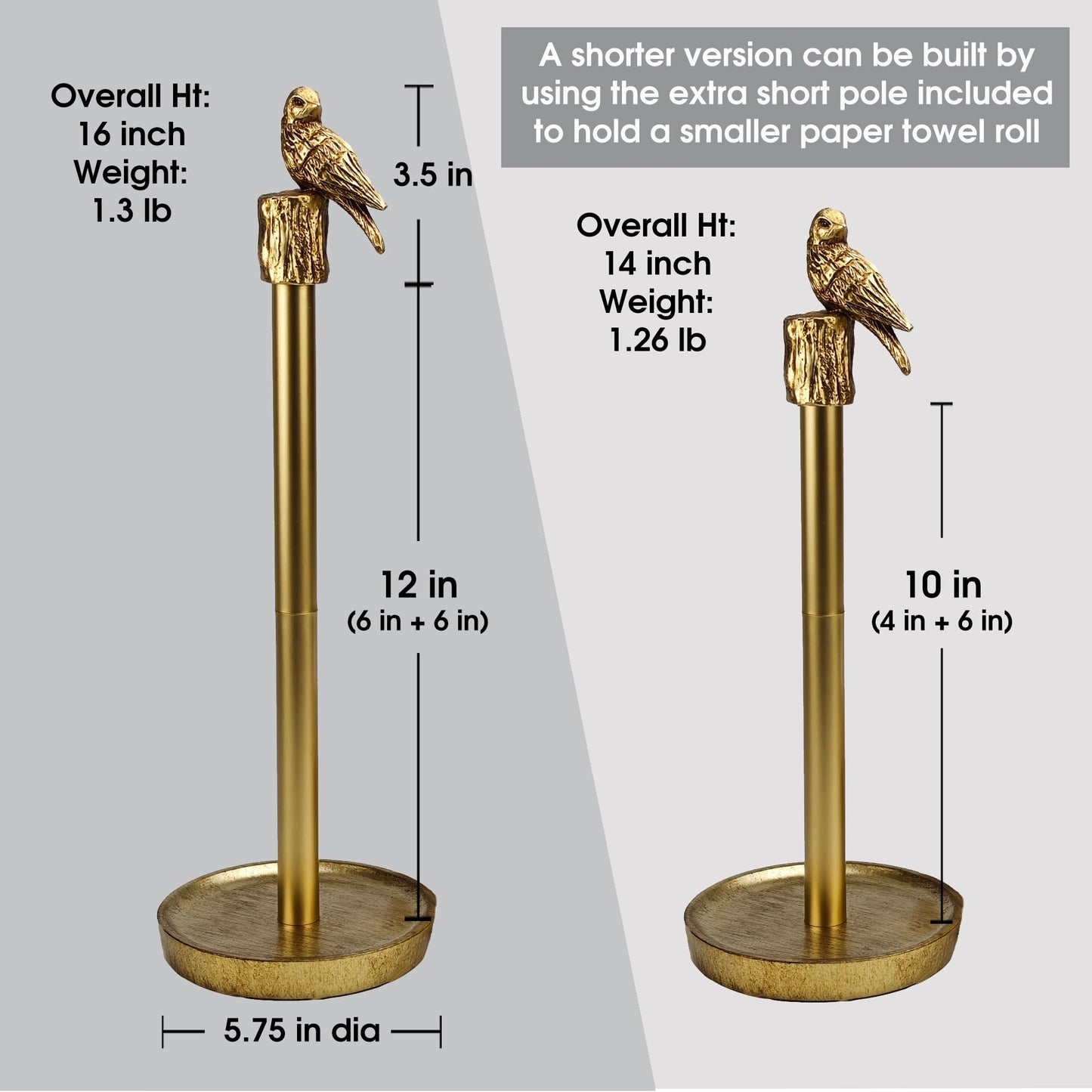 JKONCETTO Paper Towel Holder Countertop, Gold Paper Towel Stand with Bird Design Top